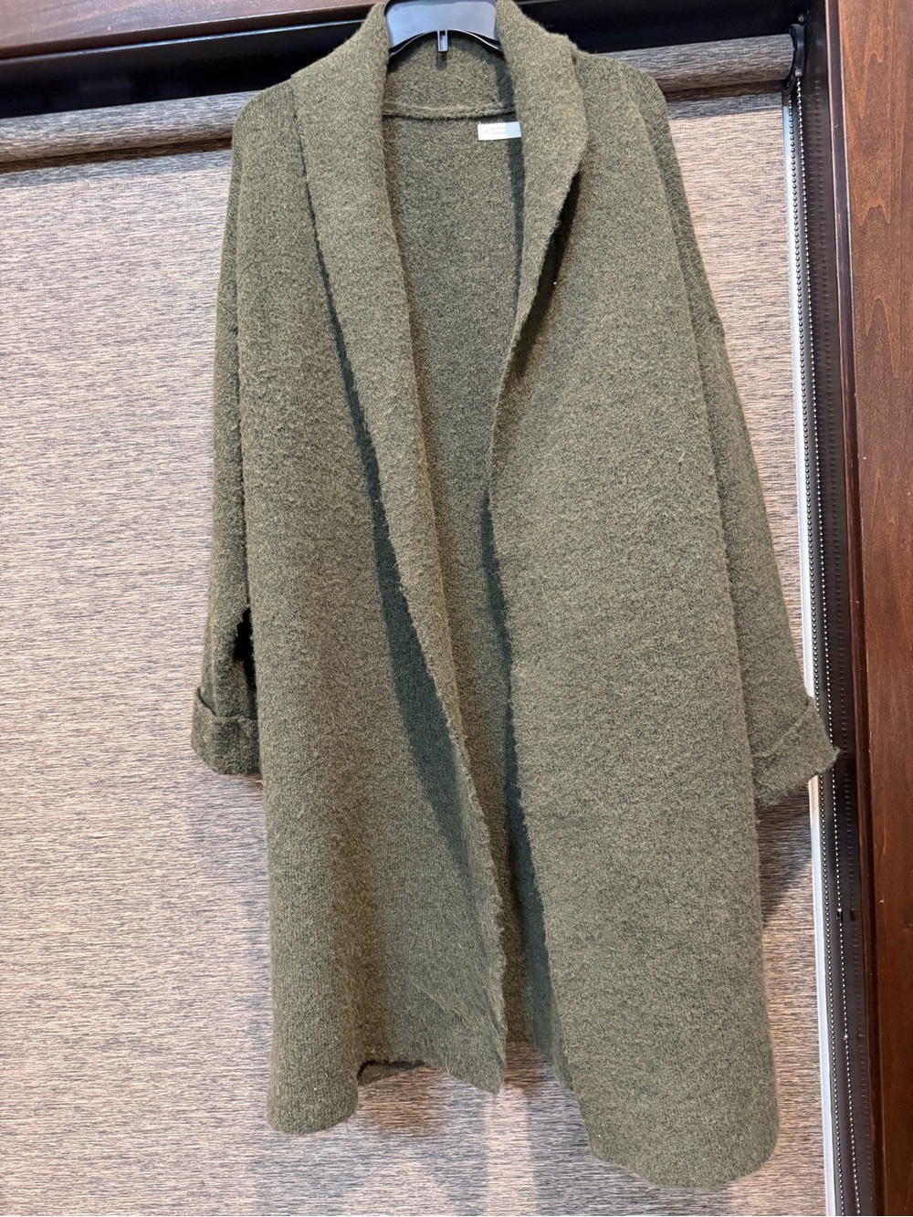 LC Lauren Conrad Olive Open-Front Long Knit Cardigan Coatigan